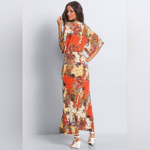 💐 VENUS Womens Multicolor Maxi Dress Size XL V-Neck  Front Slit Stretch - Picture 2 of 10